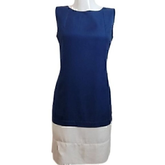 Balenciaga Silk Shift Dress 40 Color Block Blue White - Picture 2 of 12